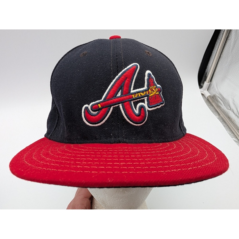 New Era 59FIFTY Atlanta Braves Fitted Hat Navy Blue Red MLB Cap Size 7 1/2